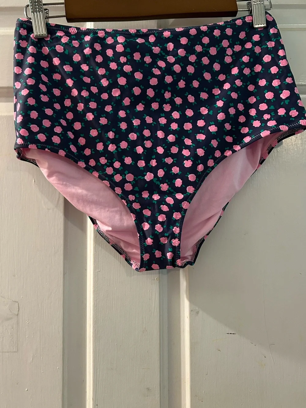 High-Rise Floral Dot Bikini Bottoms - Navy & Pink